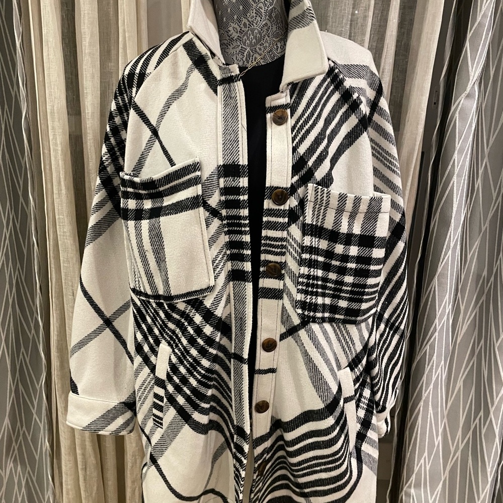 Future Collective by Kahlana Barfield Oversized Black and White Shacket.